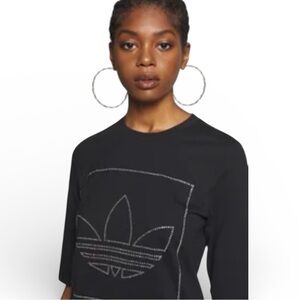 Adidas Originals Black Rhinestone Trefoil Logo Tee Size Medium